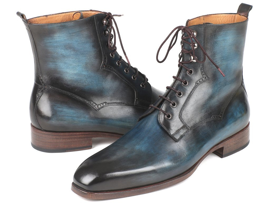 Paul Parkman Men's Blue & Brown Leather Boots (ID#BT548AW)