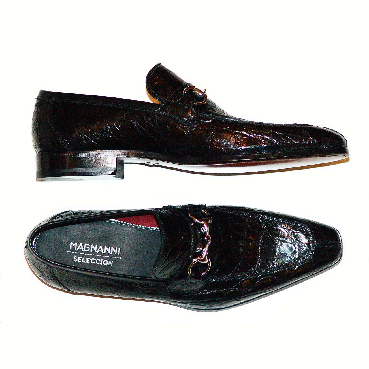 Magnanni Paul Hand Burnished Antiqued Genuine Crocodile Black