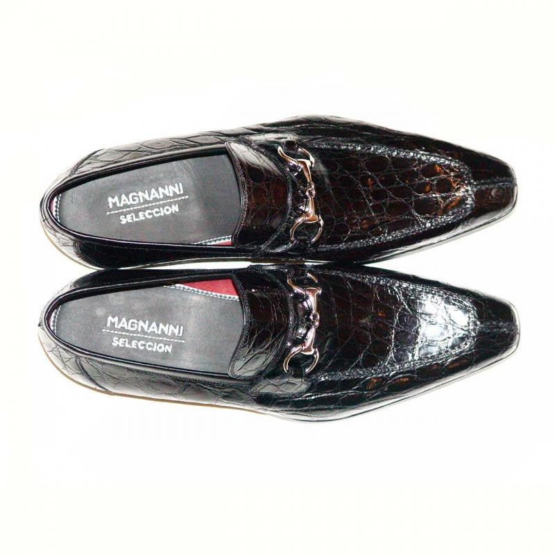 Magnanni Paul Hand Burnished Antiqued Genuine Crocodile Black