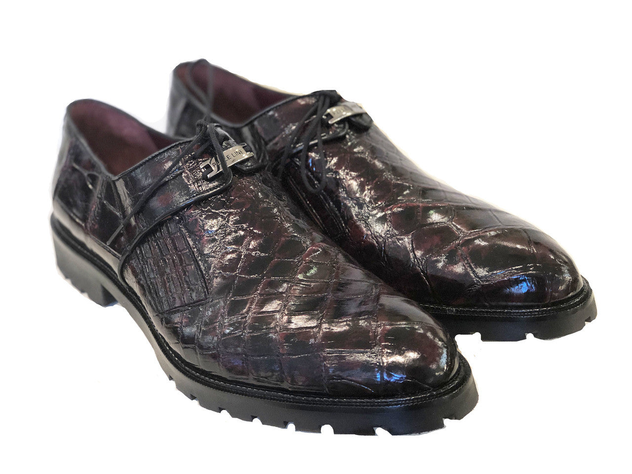 Pelle Line Exclusive Cosi- Burnished alligator Lace up -Black cherry