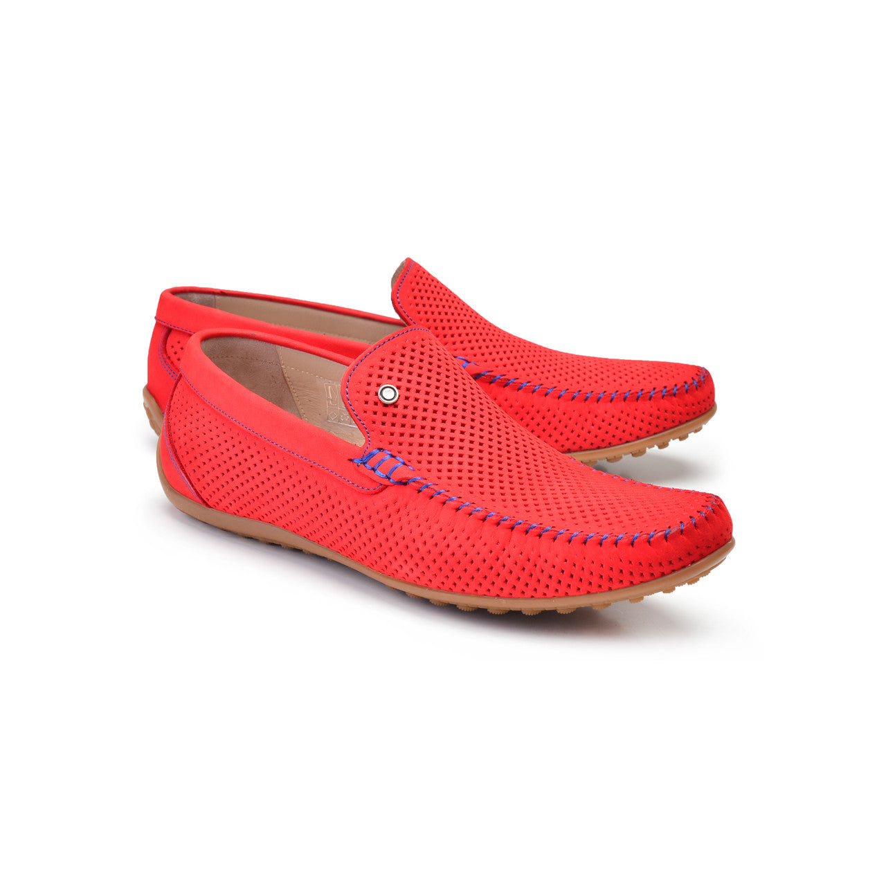 Pelle Line Blaze Perforated Driving shoes-Red