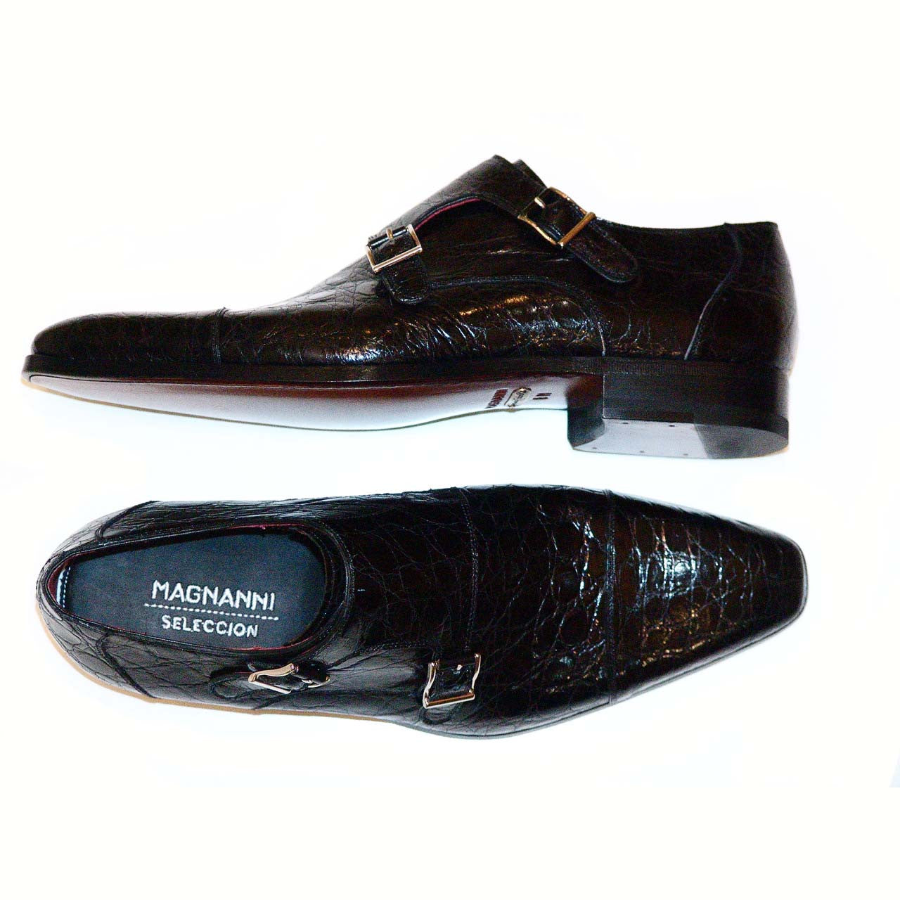 Magnanni Jamie Hand Burnished Antiqued Genuine Crocodile Black