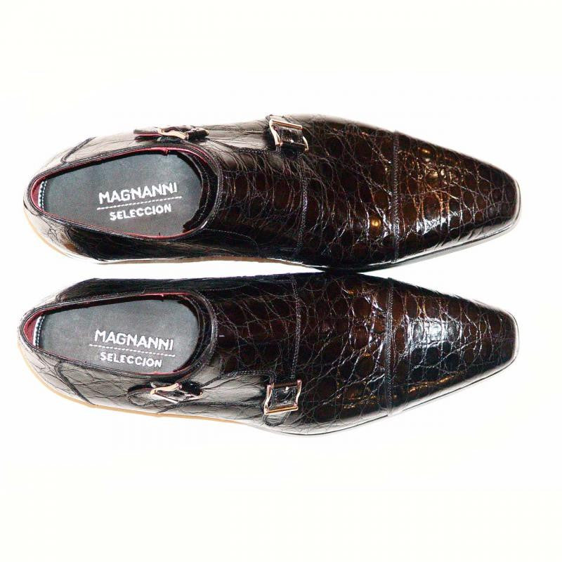 Magnanni Jamie Hand Burnished Antiqued Genuine Crocodile Black