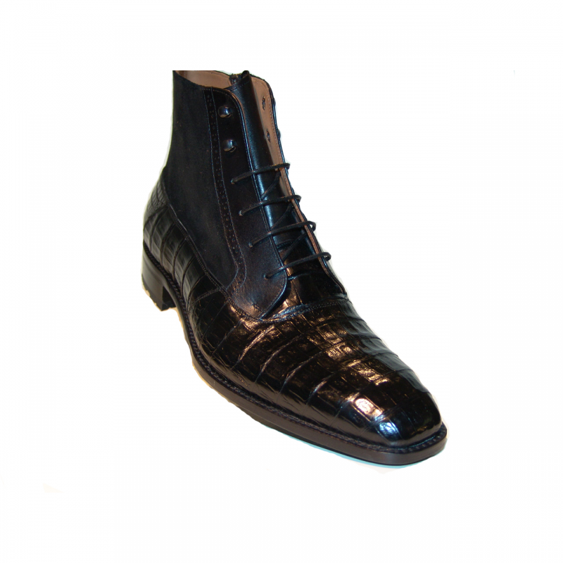 Pelle Line Exclisive Mezlan, Molino Alligator and Suede Laceup Boot Black