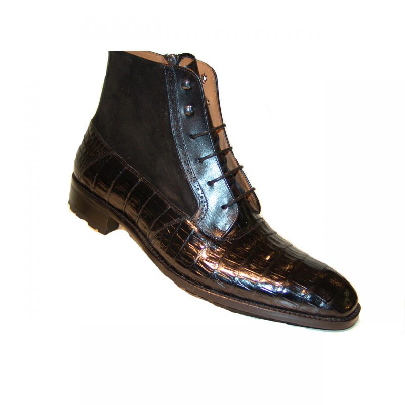 Pelle Line Exclisive Mezlan, Molino Alligator and Suede Laceup Boot Black