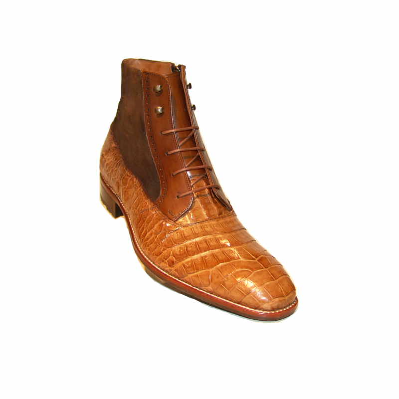 Pelle Line Exclusive Mezlan, Molino Alligator and Suede Laceup Boot Camel