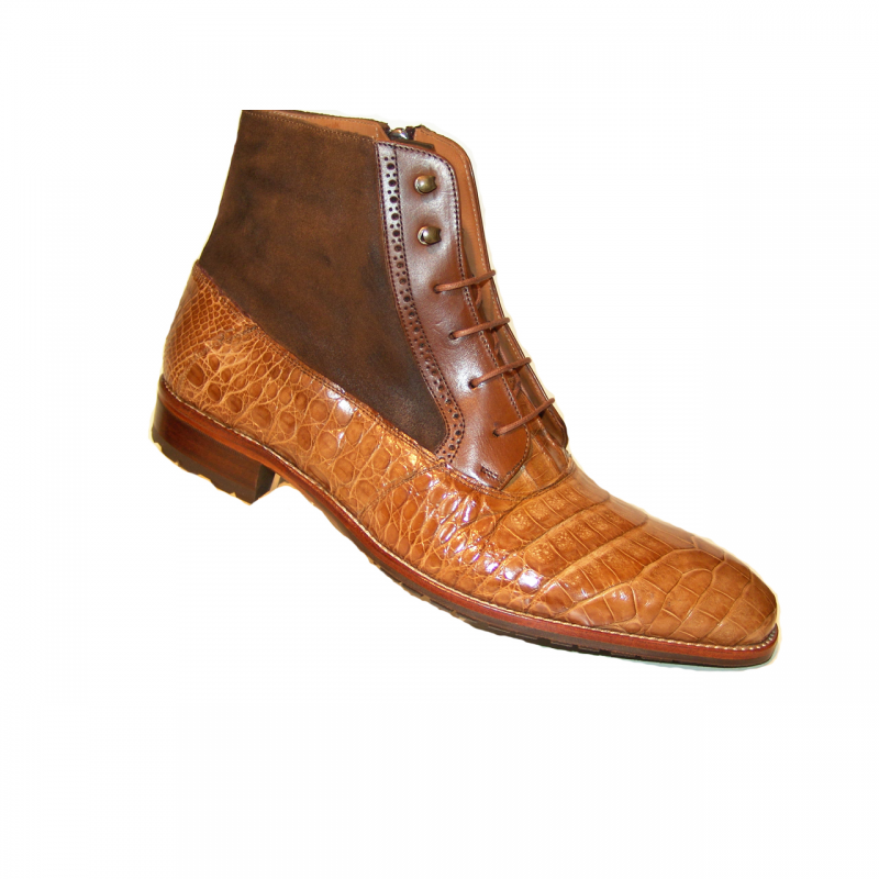 Pelle Line Exclusive Mezlan, Molino Alligator and Suede Laceup Boot Camel