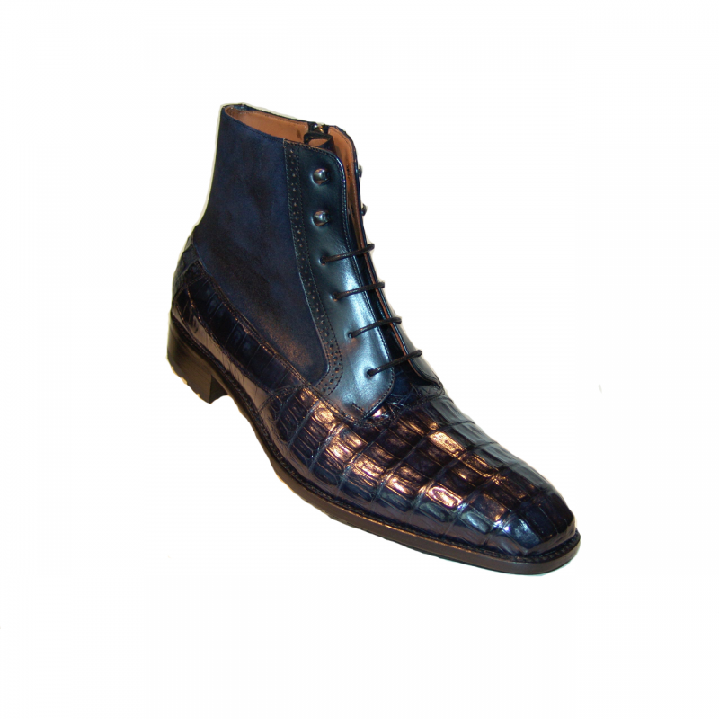 Pelle Line Exclusive Mezlan, Molino Alligator and Suede Laceup Boot Navy