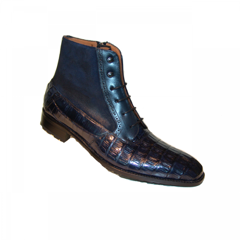 Pelle Line Exclusive Mezlan, Molino Alligator and Suede Laceup Boot Navy