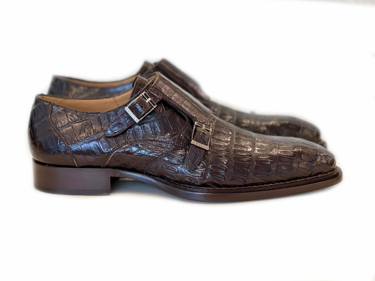 Mezlan  Exclusive Prague Double Monk Strap Crocodile Dark Brown