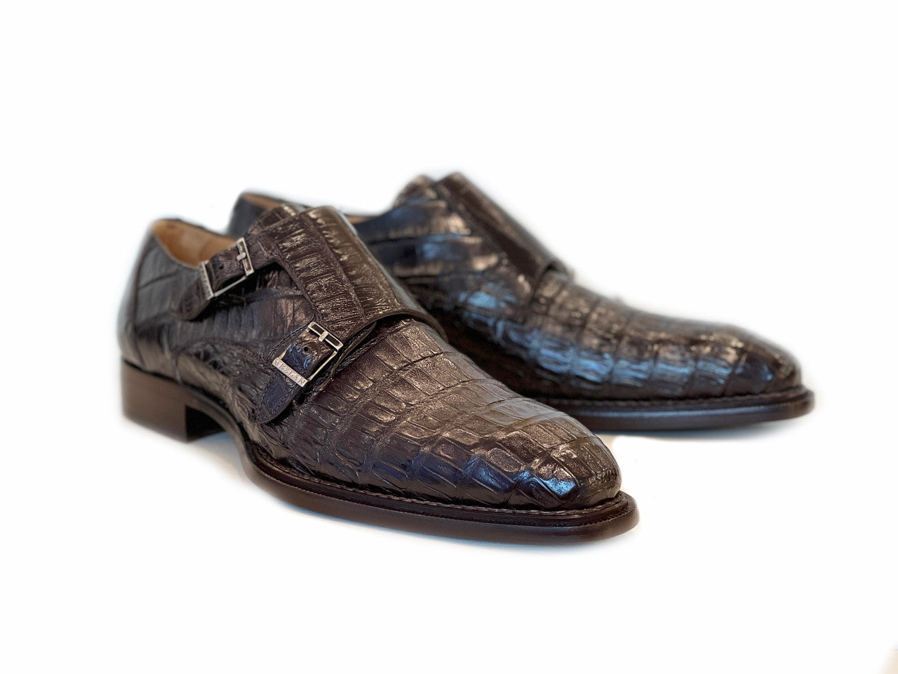 Mezlan  Exclusive Prague Double Monk Strap Crocodile Dark Brown